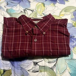 LL Bean Maroon Short Sleeve Dress Shirt with Pocket, Wrinkle Resistant, L